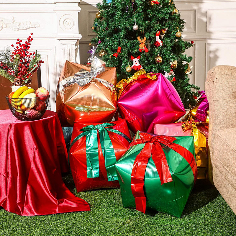 Cutie de cadouri de Crăciun Cub Baloane din folie Roșu Verde Albastru Violet Argintiu Cutie de cadouri Balon gonflabil Jucării pentru copii Decor petrecere de aniversare