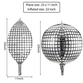 4 τεμάχια/σετ Μπαλόνια Ντίσκο Μπαλόνια 22 ιντσών 4D Μπαλόνι 80s Ντίσκο Διακόσμηση πάρτι χορού δεκαετίας \'90 Μπαλόνι γενεθλίων μεταλλικό καθρέφτη