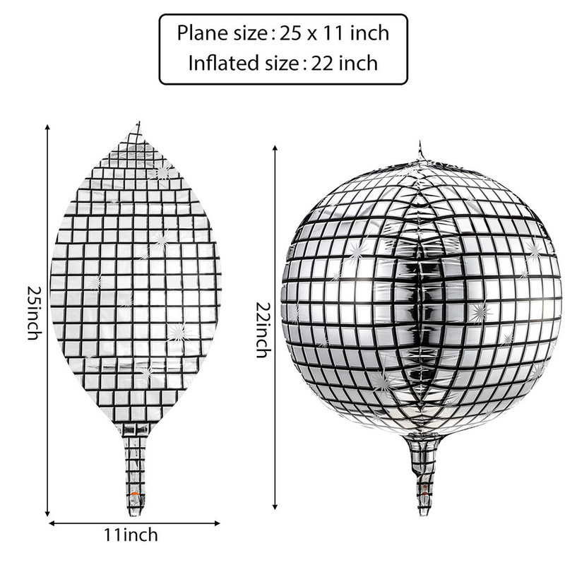 4 tk/komplekti diskopallide õhupallid 22-tollised 4D õhupallid 80ndate diskotantsupeo kujundusega 90ndate sünnipäevade metallist peeglist fooliumist õhupall