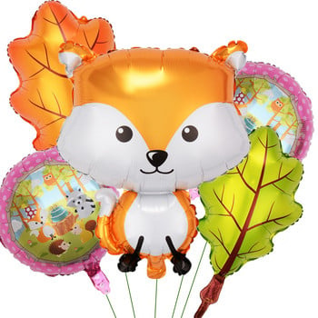 5 τμχ/σετ Hedgehog Squirrel Foil Balloon with Leaves Balloon for Boy\'s Woodland Animal Birthday Party Thanks Giving Decorations