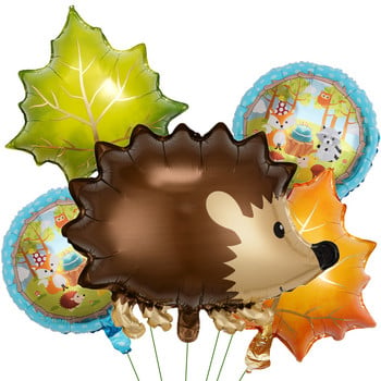 5 τμχ/σετ Hedgehog Squirrel Foil Balloon with Leaves Balloon for Boy\'s Woodland Animal Birthday Party Thanks Giving Decorations