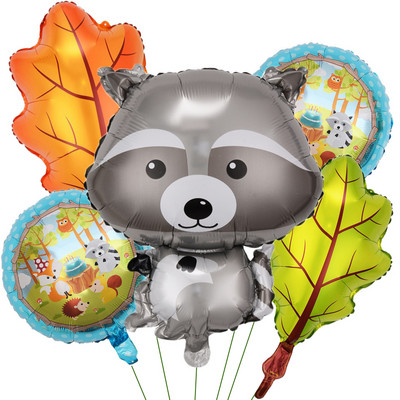 5 bucăți/set Balon din folie cu veveriță arici cu frunze Balon pentru petrecerea de aniversare a animalelor din pădure pentru băieți, decorațiuni de mulțumire