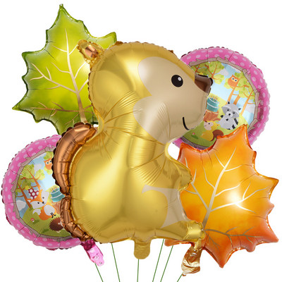 5 bucăți/set Balon din folie cu veveriță arici cu frunze Balon pentru petrecerea de aniversare a animalelor din pădure pentru băieți, decorațiuni de mulțumire