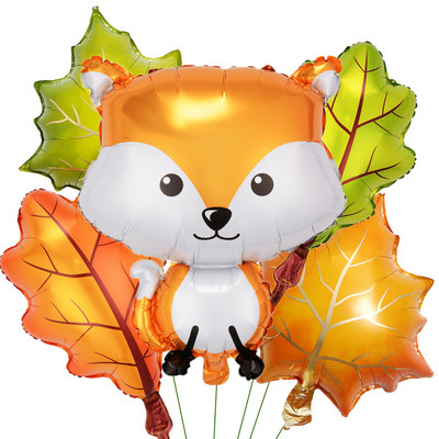 5 bucăți/set Balon din folie cu veveriță arici cu frunze Balon pentru petrecerea de aniversare a animalelor din pădure pentru băieți, decorațiuni de mulțumire
