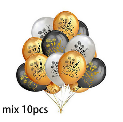 10 buc. Baloane cu heliu din latex de Anul Nou, auriu negru