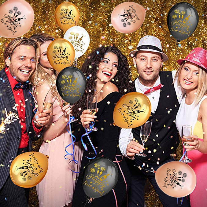 10 buc. Baloane cu heliu din latex de Anul Nou, auriu negru