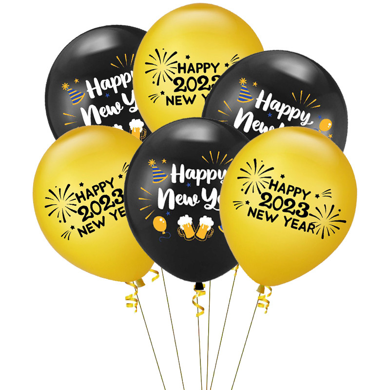 10 buc. Baloane cu heliu din latex de Anul Nou, auriu negru