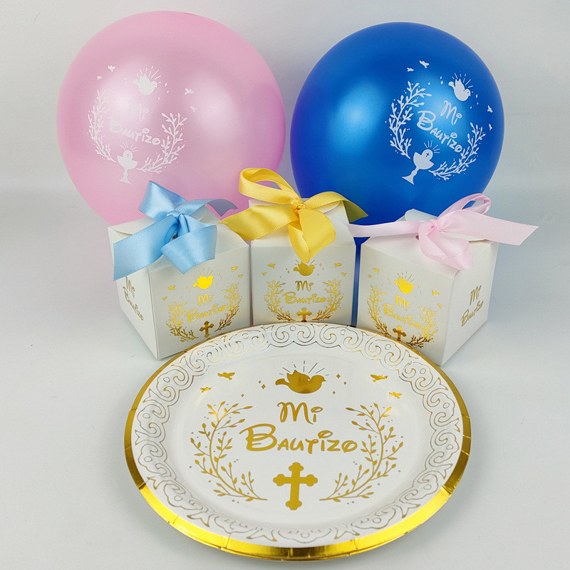 Spaniolă My Baptism Theme Baloane Logo 50 buc 10 inch Set de baloane din latex, roz albastru, băiat, fată, ziua de naștere, decorațiuni de petrecere pentru baby shower