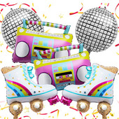 6 τεμαχίων Rainbow Roller Skate Boom Box Balloon 22 ιντσών Disco Foil Balloon 80s 90s Retro Valentine Party Balloon για διακόσμηση πάρτι