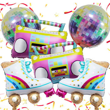 6 τεμαχίων Rainbow Roller Skate Boom Box Balloon 22 ιντσών Disco Foil Balloon 80s 90s Retro Valentine Party Balloon για διακόσμηση πάρτι