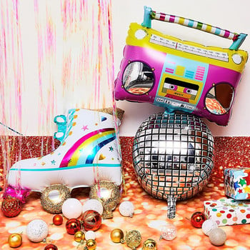 6 части Rainbow Roller Skate Boom Box Балон 22-инчови балони от диско фолио 80-те 90-те години Ретро балон за Свети Валентин за парти декор