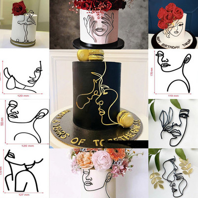 Акрилно минималистично изкуство Lady Face Cake Topper Girl Честит рожден ден Декорация на торта Wedding Cake Toppers Парти консумативи