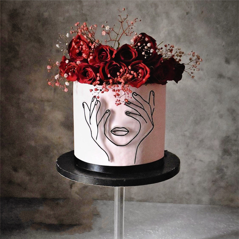 Ακρυλική μινιμαλιστική τέχνη Lady Face Cake Topper Κορίτσι Χρόνια Πολλά Διακόσμηση τούρτας Γαμήλια τούρτα Toppers Προμήθειες πάρτι