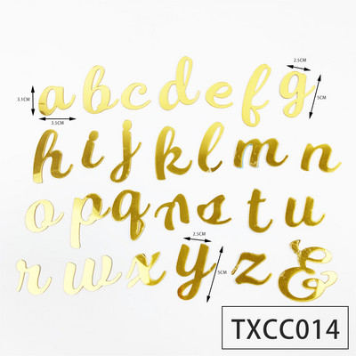 Kuldne peegel-akrüül AZ Inglise tähestikuga koogi kaunistamine sünnipäevapeoks, pulmade magustoit, meisterdamine, tordikatted