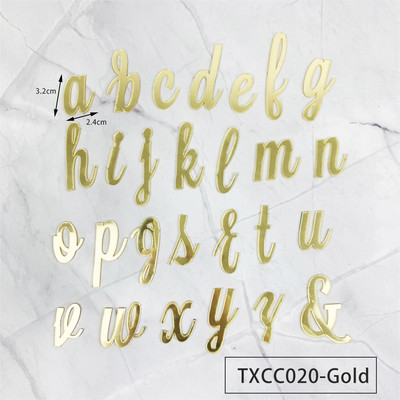 Kuldne peegel-akrüül AZ Inglise tähestikuga koogi kaunistamine sünnipäevapeoks, pulmade magustoit, meisterdamine, tordikatted