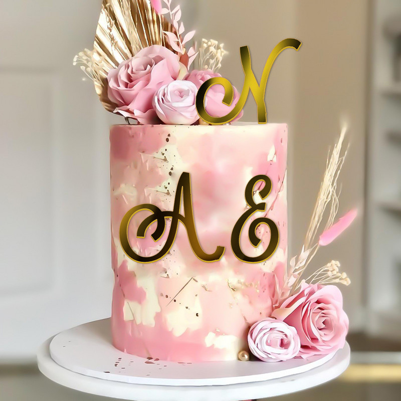 Kuldne peegel-akrüül AZ Inglise tähestikuga koogi kaunistamine sünnipäevapeoks, pulmade magustoit, meisterdamine, tordikatted