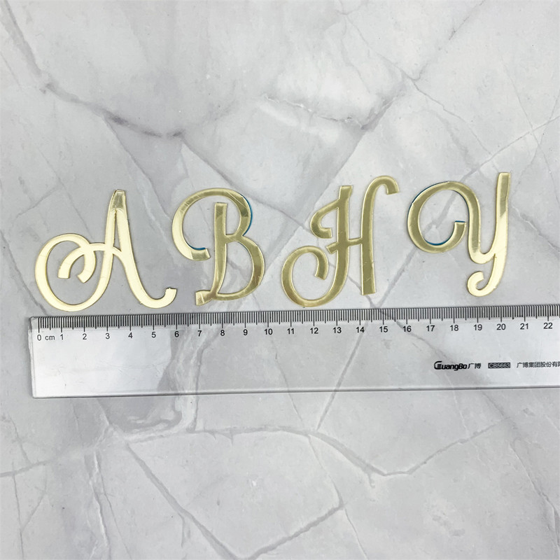 Kuldne peegel-akrüül AZ Inglise tähestikuga koogi kaunistamine sünnipäevapeoks, pulmade magustoit, meisterdamine, tordikatted