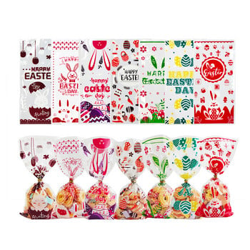 50 τμχ Happy Easter Plastic Candy Bag Gift Pouch Cute Bunny Πασχαλινά αυγά Συσκευασία για πασχαλινό δώρο Πασχαλινή διακόσμηση για το σπίτι 2023