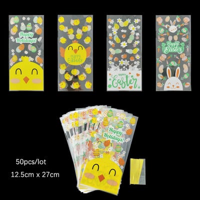 50 бр Честит Великден пластмасова торбичка за бонбони Подаръчна торбичка Сладко зайче Великденски яйца Опаковка за Великденски подарък Великденска украса за дома 2023 г.