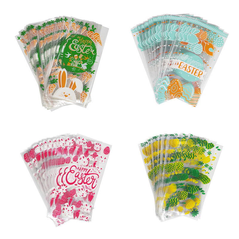 50 бр Честит Великден пластмасова торбичка за бонбони Подаръчна торбичка Сладко зайче Великденски яйца Опаковка за Великденски подарък Великденска украса за дома 2023 г.