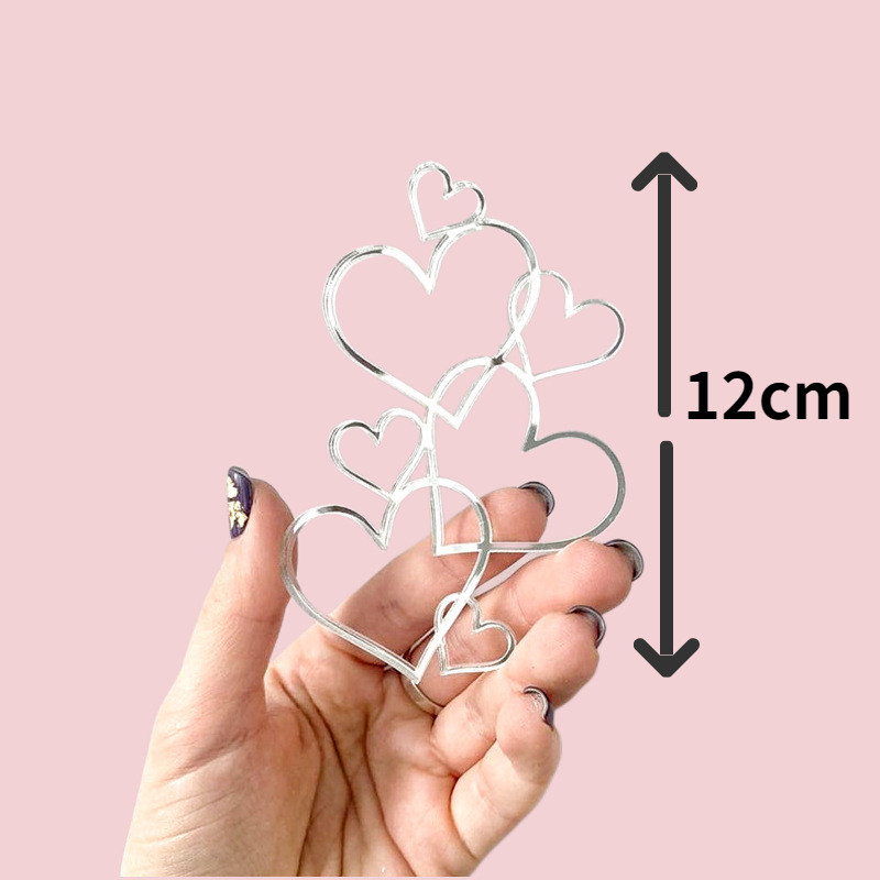 Topper pentru tort de nuntă cu 7 inimi Decorație pentru tort, cu inimă de dragoste, auriu, argintiu minimalist, pentru ziua îndrăgostiților, pentru desert.