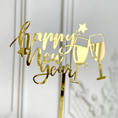 Ακρυλικό Happy New Year Cake Topper Wine Glass Cheers to us Πρωτοχρονιάτικο πάρτι Baking Cake Decoration Party Favors