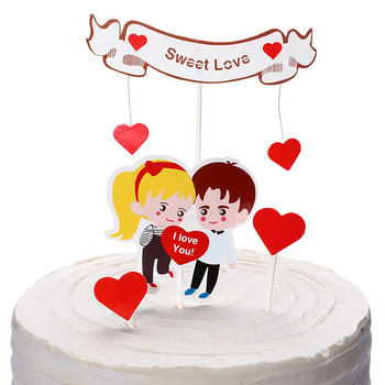 Сватбен комплект за кексчета Topper Love Heart Sweet Lovers Cake Topper за годишнина Свети Валентин Сватбено парти Декорации за торти