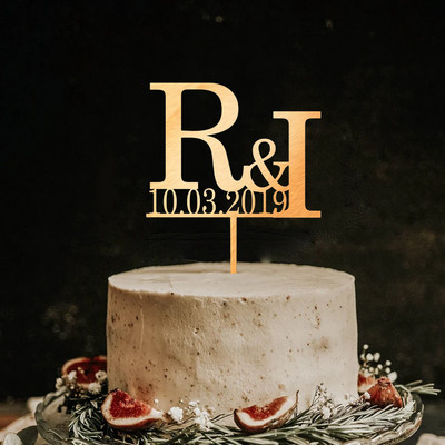 Decor personalizat pentru tort, cu oglindă acrilice, cu scrisoare, cu nume și data personalizate, decorare pentru nuntă, auriu, la mulți ani