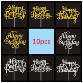 10 buc/pungă Aur Argintiu Engleză La mulți ani pentru tort Decoratiuni pentru petreceri de aniversare Accesorii DIY pentru coacere