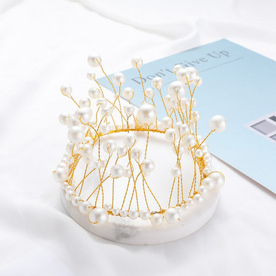 Metal Pearl Princess Crown Cake Topper Perle artificiale Toc de cap pentru nunta Tort Decorat Baby Shower Birthday Topper Handmade