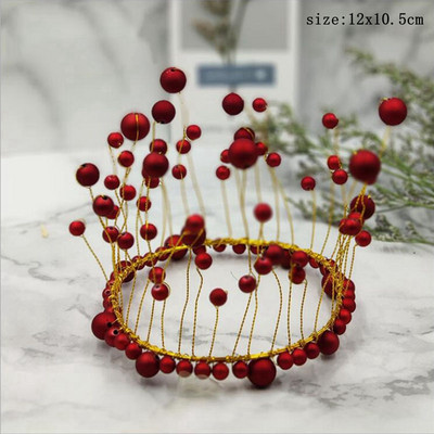 Metal Pearl Princess Crown Cake Topper Perle artificiale Toc de cap pentru nunta Tort Decorat Baby Shower Birthday Topper Handmade
