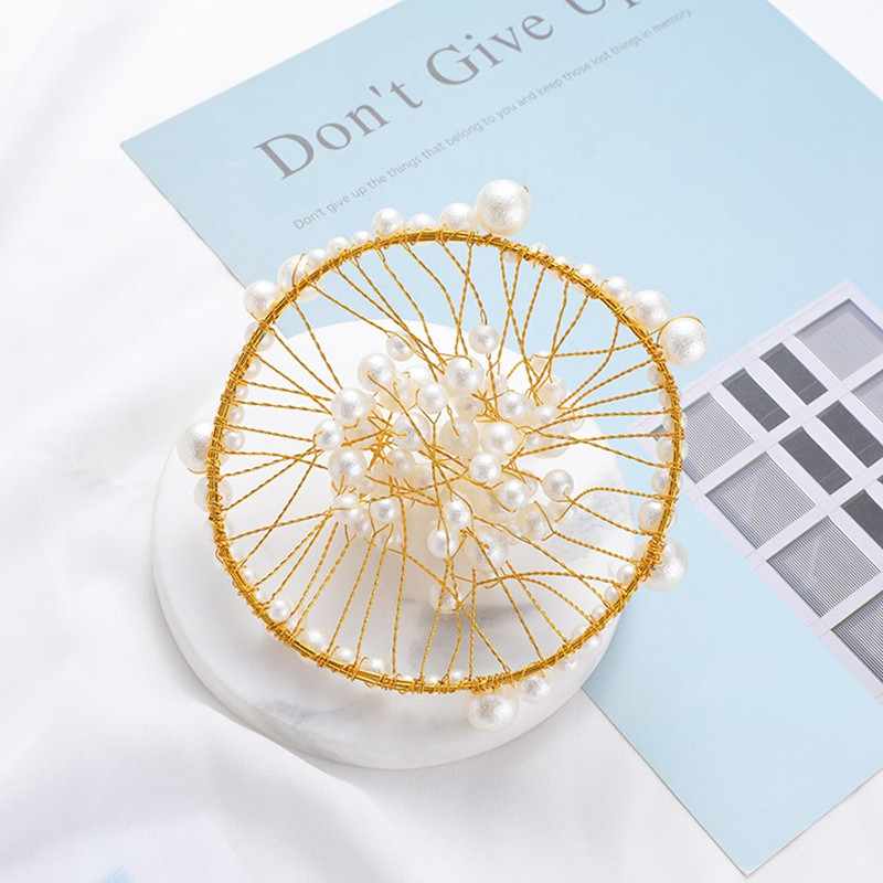 Metal Pearl Princess Crown Cake Topper Perle artificiale Toc de cap pentru nunta Tort Decorat Baby Shower Birthday Topper Handmade