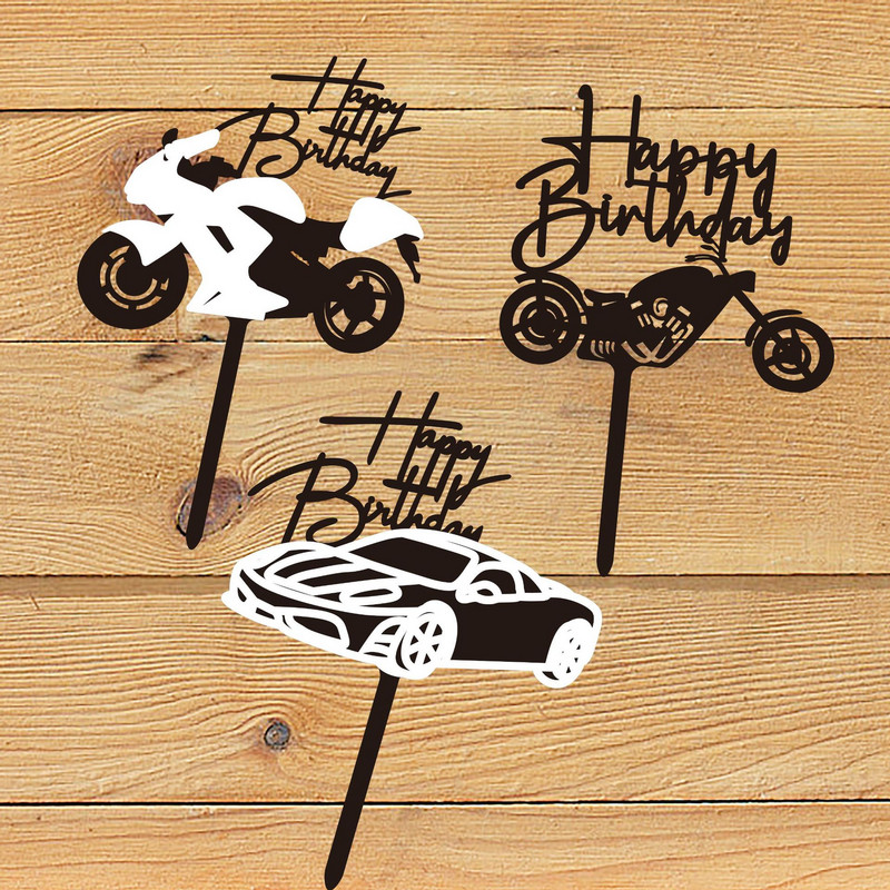 Decor acrilic pentru tort La mulți ani, Topper pentru motocicletă, Decor pentru tort, pentru copii, pentru mașină, pentru petrecere, pentru coacere, decor DIY