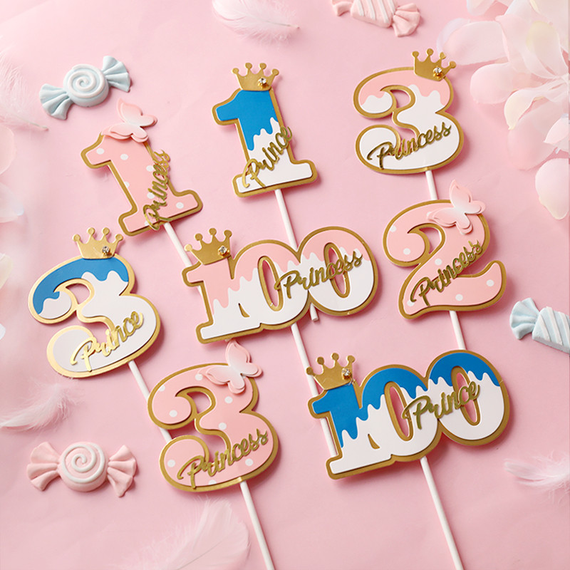 Baking Cake Topper Number Crown Flags Παιδικό πάρτι γενεθλίων Baby Shower Number Ένα έτος Διακόσμηση Διακόσμηση τούρτας