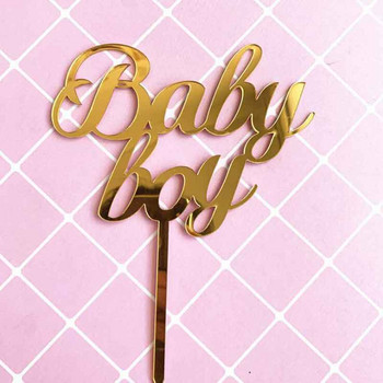 Baby Girl baby boy Cake Toppers Flags Kids Happy Birthday Розово синьо злато Cupcake Topper Wedding Bride Party Baby Shower Decor