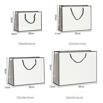 10 бр. Голяма бяла чанта за опаковане от крафт хартия, подарък, хартиена чанта с дръжки, малка черна хартиена чанта за пазаруване