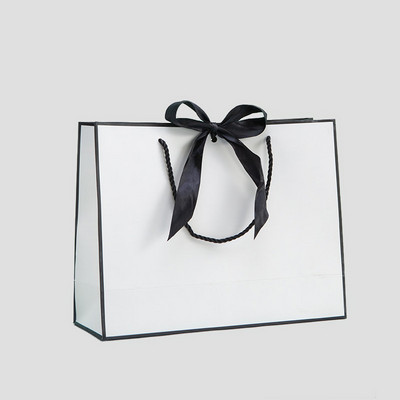 10 τμχ Μεγάλη λευκή χάρτινη τσάντα συσκευασίας Kraft Χαρτί τσάντα δώρου ενδυμάτων με λαβές Μικρή τσάντα αγορών από μαύρο χαρτί