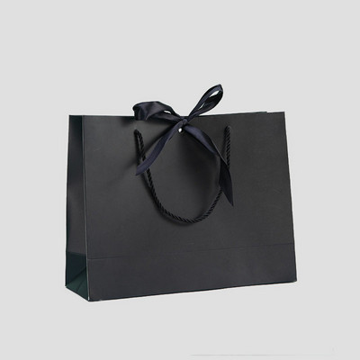 10 τμχ Μεγάλη λευκή χάρτινη τσάντα συσκευασίας Kraft Χαρτί τσάντα δώρου ενδυμάτων με λαβές Μικρή τσάντα αγορών από μαύρο χαρτί