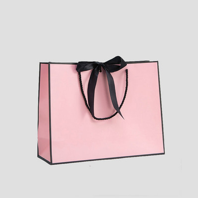 10 τμχ Μεγάλη λευκή χάρτινη τσάντα συσκευασίας Kraft Χαρτί τσάντα δώρου ενδυμάτων με λαβές Μικρή τσάντα αγορών από μαύρο χαρτί