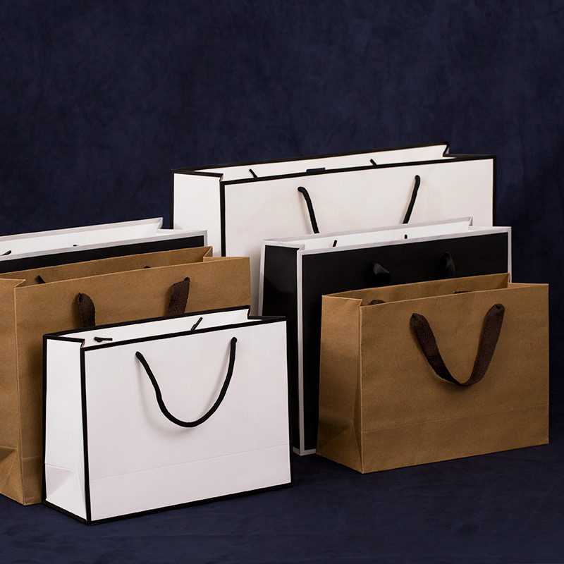 10 τμχ Μεγάλη λευκή χάρτινη τσάντα συσκευασίας Kraft Χαρτί τσάντα δώρου ενδυμάτων με λαβές Μικρή τσάντα αγορών από μαύρο χαρτί