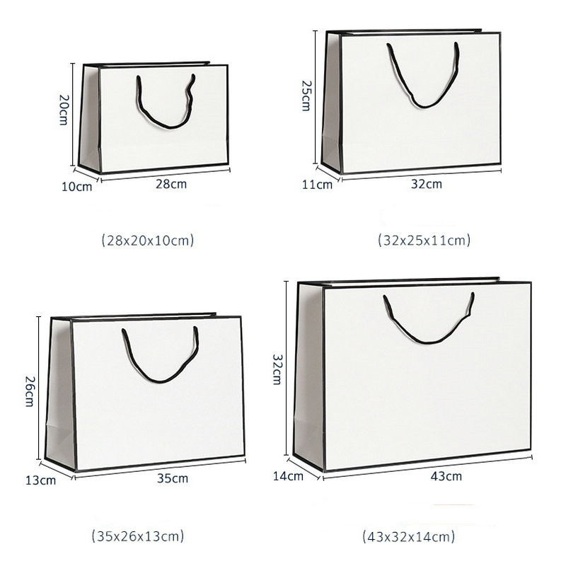 10 τμχ Μεγάλη λευκή χάρτινη τσάντα συσκευασίας Kraft Χαρτί τσάντα δώρου ενδυμάτων με λαβές Μικρή τσάντα αγορών από μαύρο χαρτί