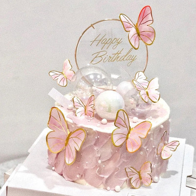 Happy Birthday Sequin Butterfly Cake Topper For Princess Girl Birthday Party Cake Decor Butterflies Wedding Party Decoration