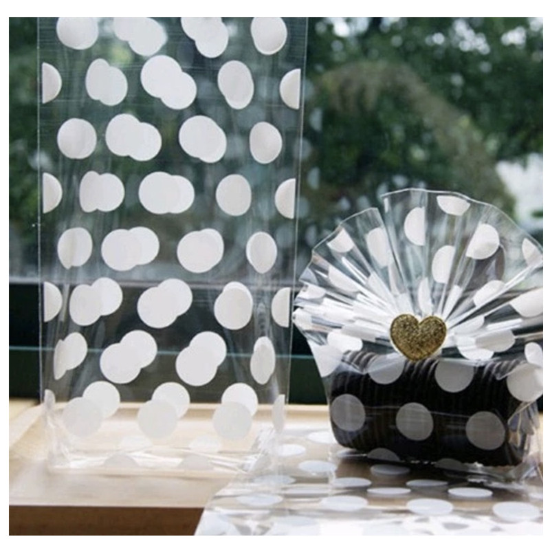 25 tk läbipaistev täpiline pakendikott, lame suu tsellofaanist komm West Pointi küpsisekott Opp kott küpsetuspaketi peotarbed