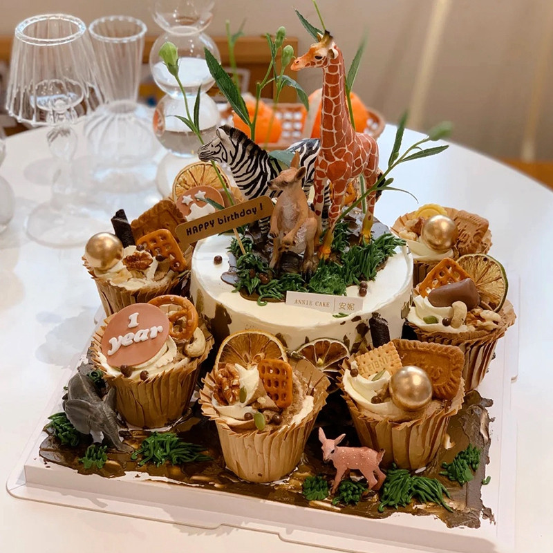 Životinje Torta Žirafa Lav Slon Prekrivač za tortu Baby Shower Dječji 1. rođendan Dekoracija Šuma Jungle Safari Tema za zabavu