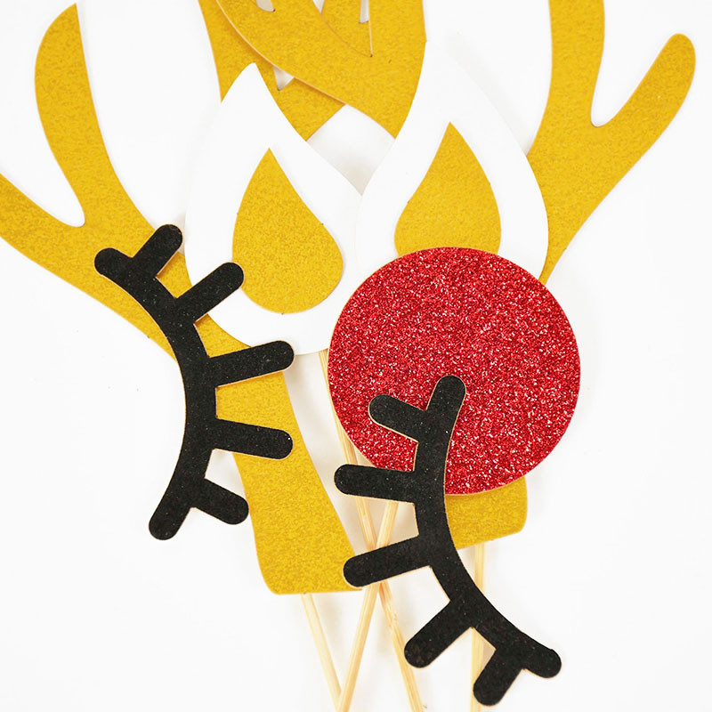 1 set de ren de Crăciun, elan, coarne pentru tort, cu gene, nas, ureche, pentru ziua de naștere de Crăciun, baby shower, pentru petrecere de nuntă, consumabile pentru tort