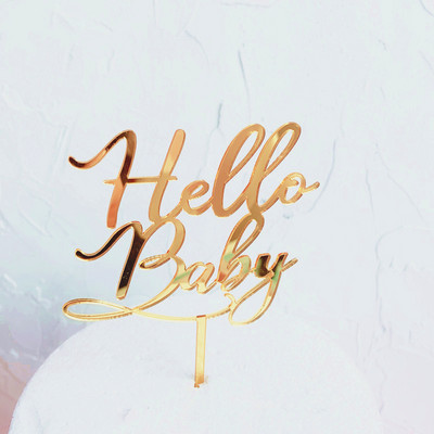 ins Hello Baby Acrylic Cake Topper Golden χρόνια πολλά cupcake Topper Supplies Αγόρια και κορίτσια Διακόσμηση ψησίματος για πάρτι γενεθλίων