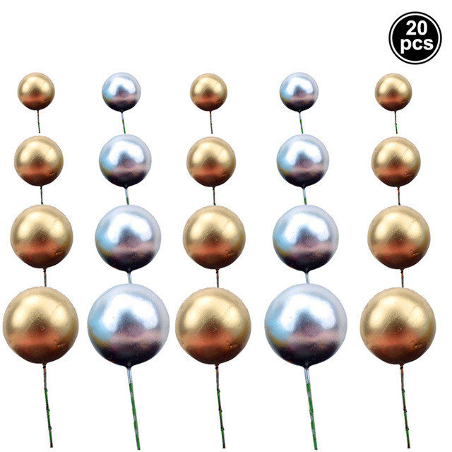 20 τμχ/σετ 2-4 εκ. Μπαλάκι Κέικ Topper Χρυσό Ασημί Cupcake Flags Διακόσμηση κέικ για Baby Shower Διακόσμηση πάρτι γενεθλίων γάμου