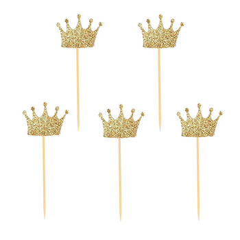 Нови 20 бр./лот Gold Princess Crown Glitter Cupcake Topper Birthday Cake Topper за момчета и момичета Декорации за торта за рожден ден