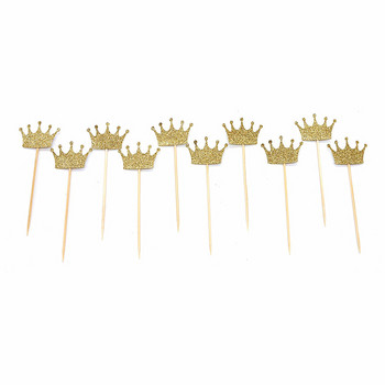 Нови 20 бр./лот Gold Princess Crown Glitter Cupcake Topper Birthday Cake Topper за момчета и момичета Декорации за торта за рожден ден