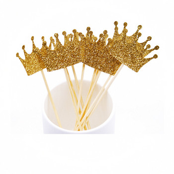 Нови 20 бр./лот Gold Princess Crown Glitter Cupcake Topper Birthday Cake Topper за момчета и момичета Декорации за торта за рожден ден